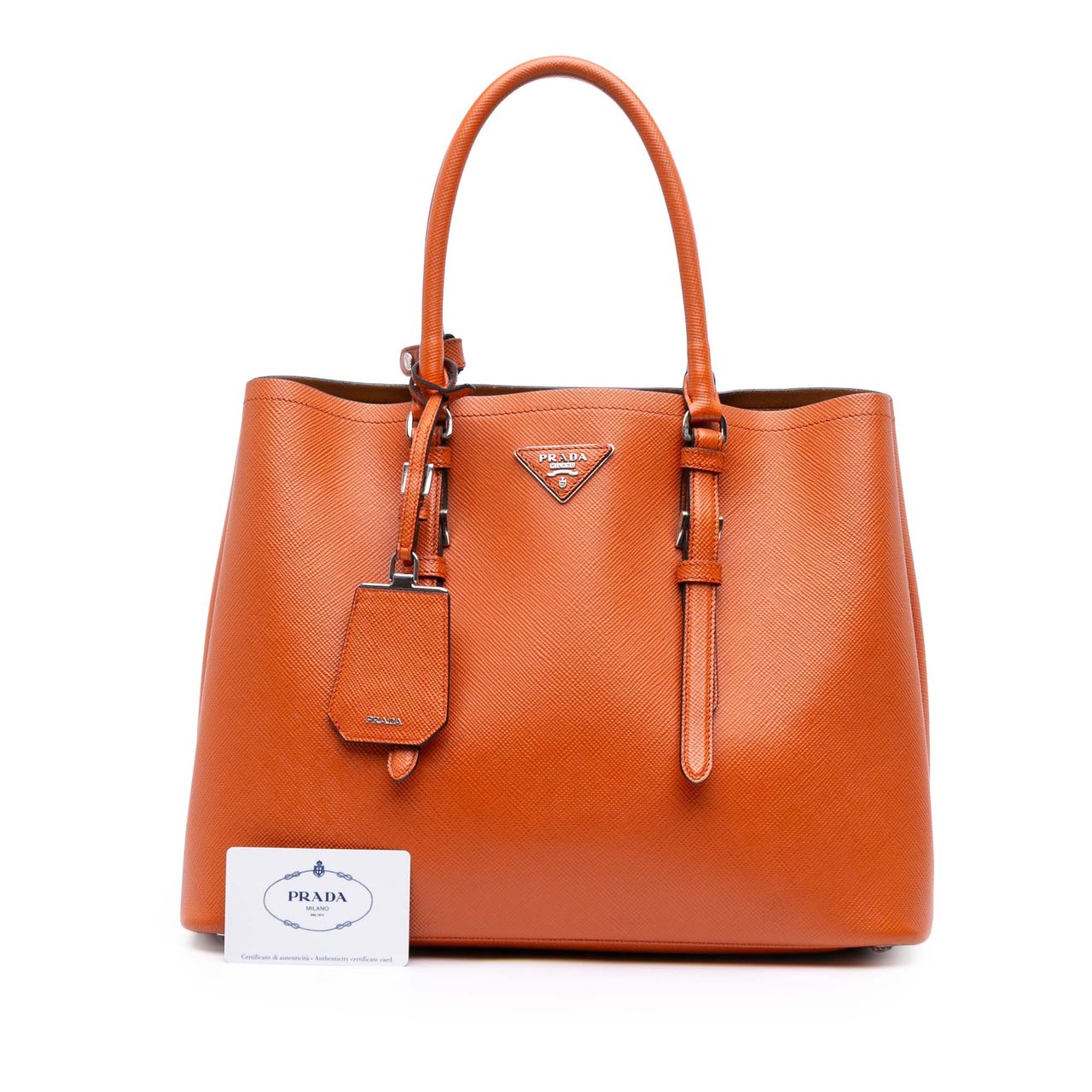 Prada Medium Saffiano Cuir Double Satchel Oranje