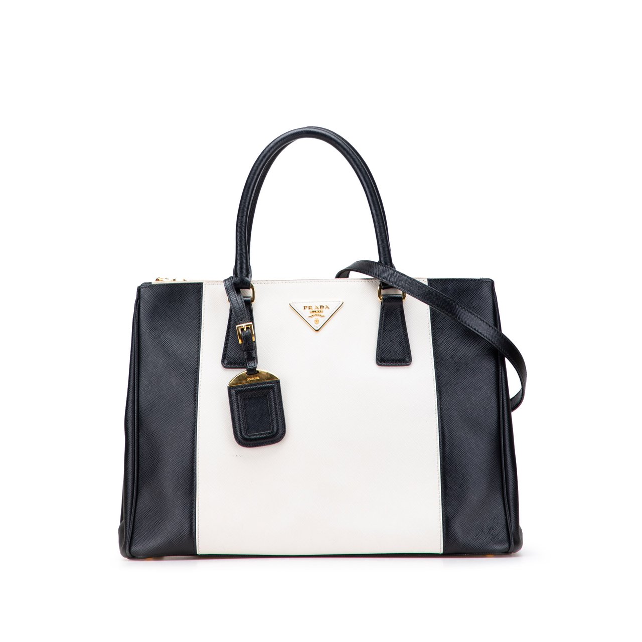 Prada Medium Bicolor Saffiano Lux Galleria Double Zip Satchel Wit