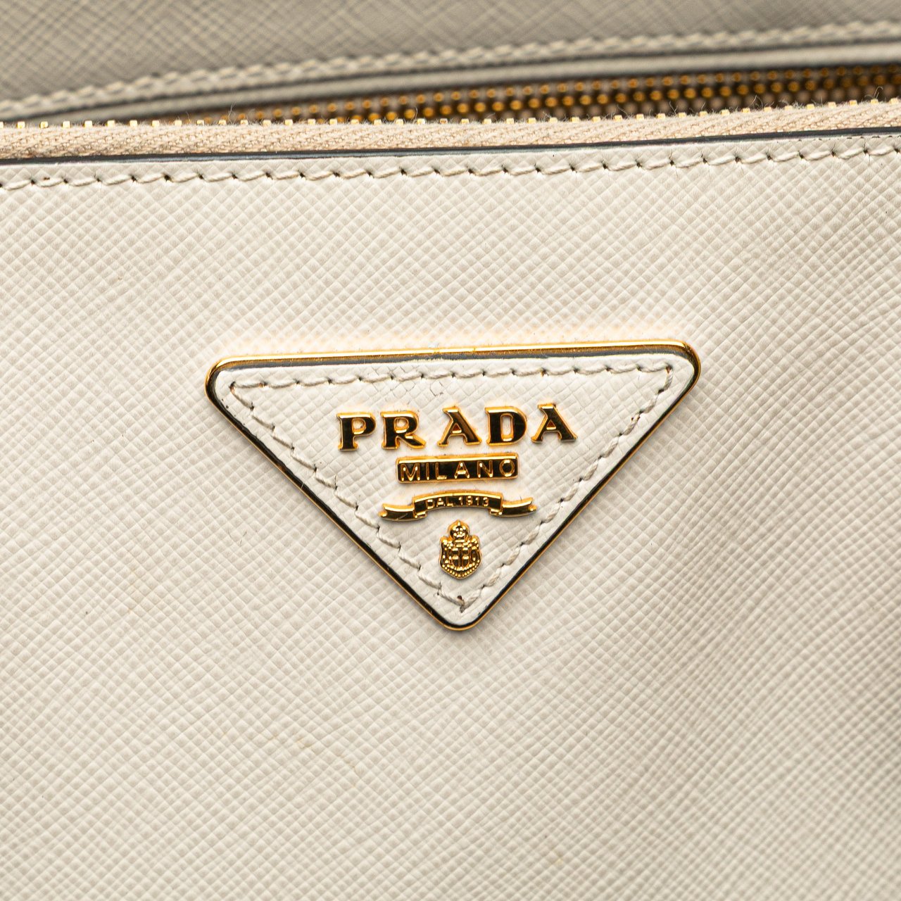 Prada Medium Bicolor Saffiano Lux Galleria Double Zip Satchel Wit