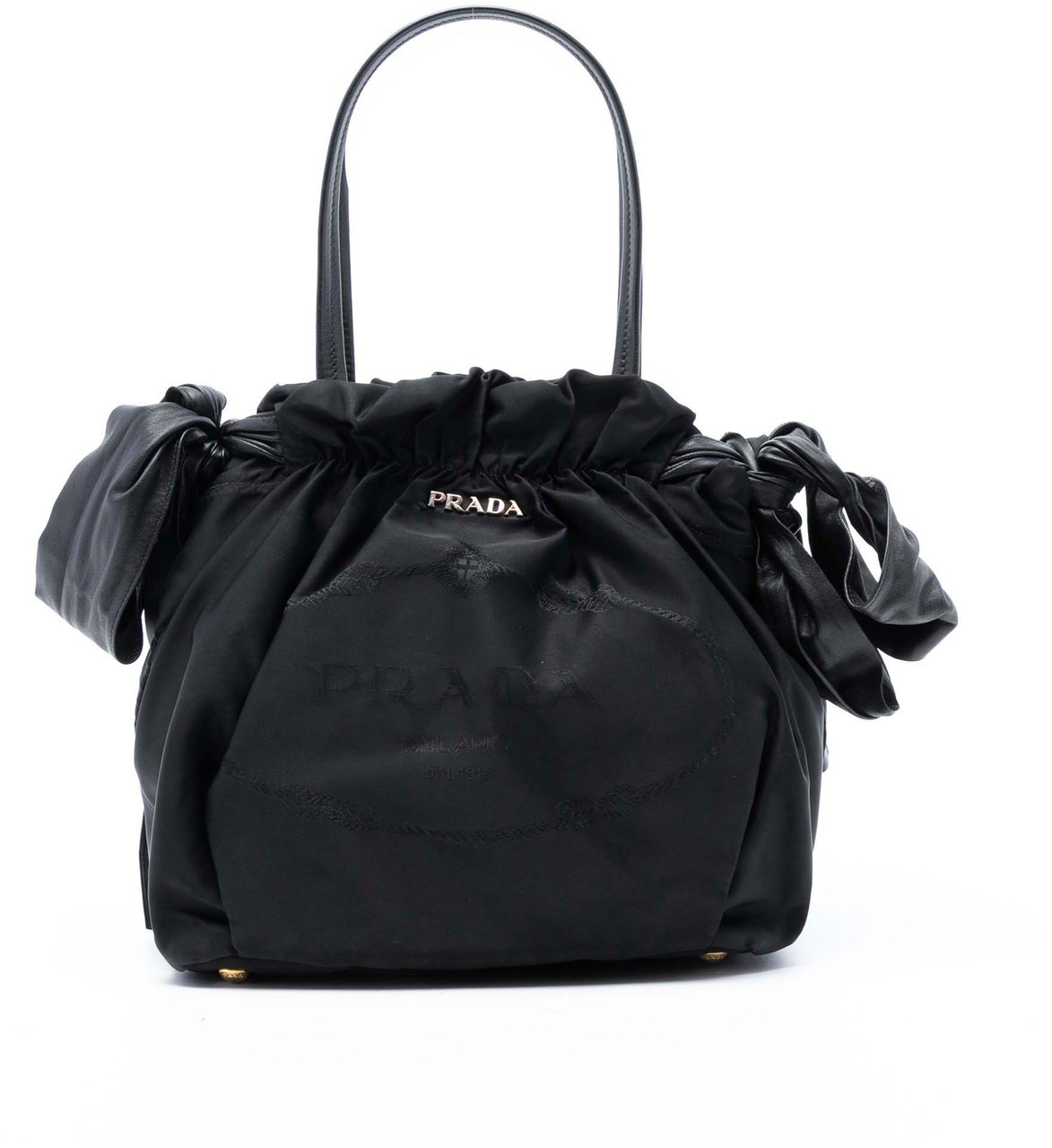 Prada Tessuto Logo Bow Satchel Zwart