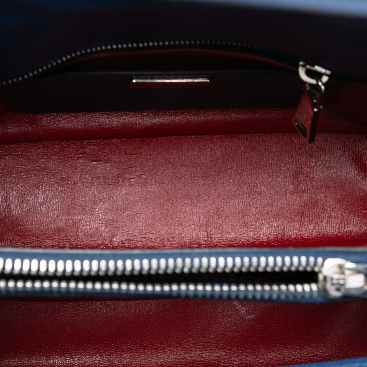 Prada Saffiano Cuir Turnlock Twin Satchel Blauw