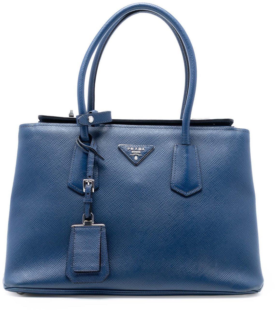 Prada Saffiano Cuir Turnlock Twin Satchel Blauw