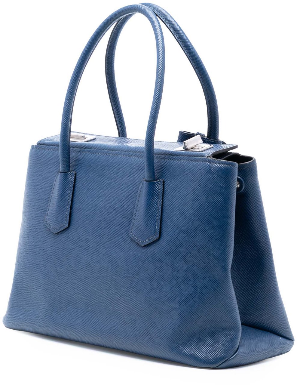 Prada Saffiano Cuir Turnlock Twin Satchel Blauw
