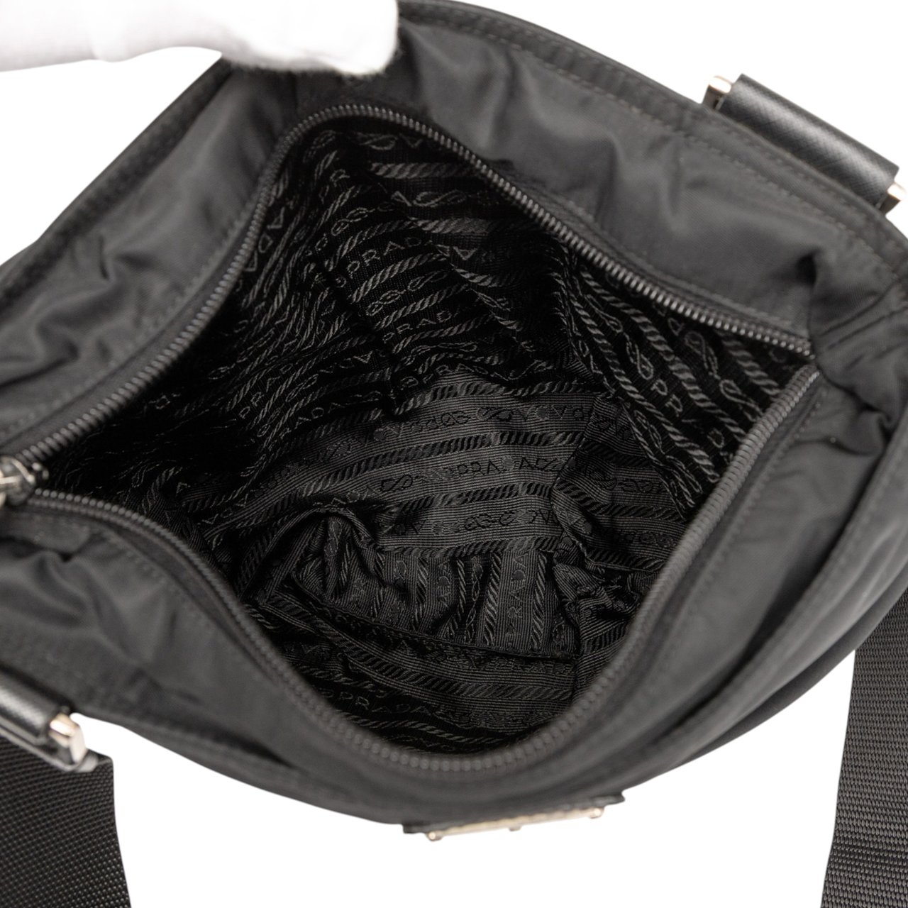 Prada Tessuto Zip Top Crossbody Zwart