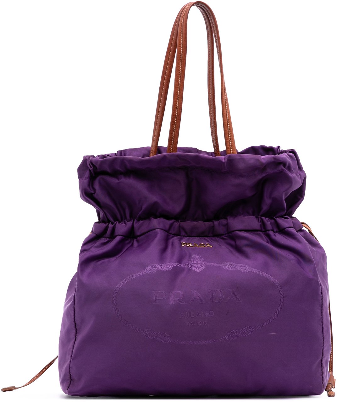 Prada Tessuto Logo Drawstring Tote Paars