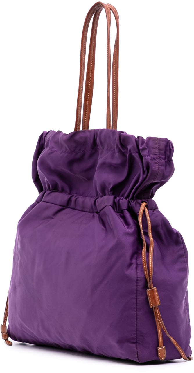 Prada Tessuto Logo Drawstring Tote Paars
