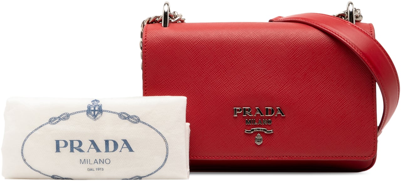 Prada Saffiano and City Calf Chain Crossbody Rood