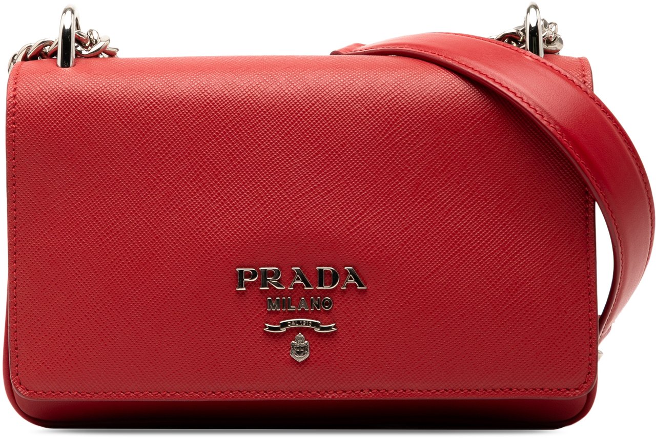 Prada Saffiano and City Calf Chain Crossbody Rood
