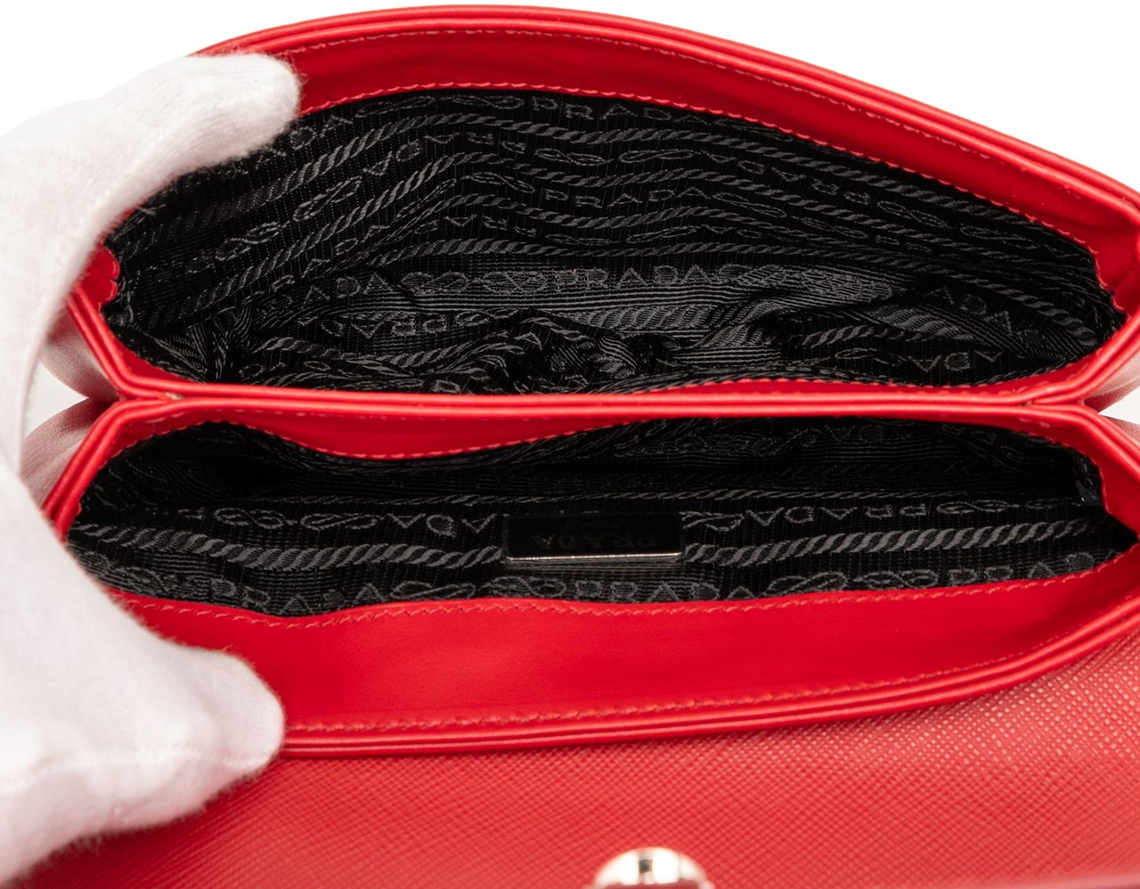 Prada Saffiano and City Calf Chain Crossbody Rood