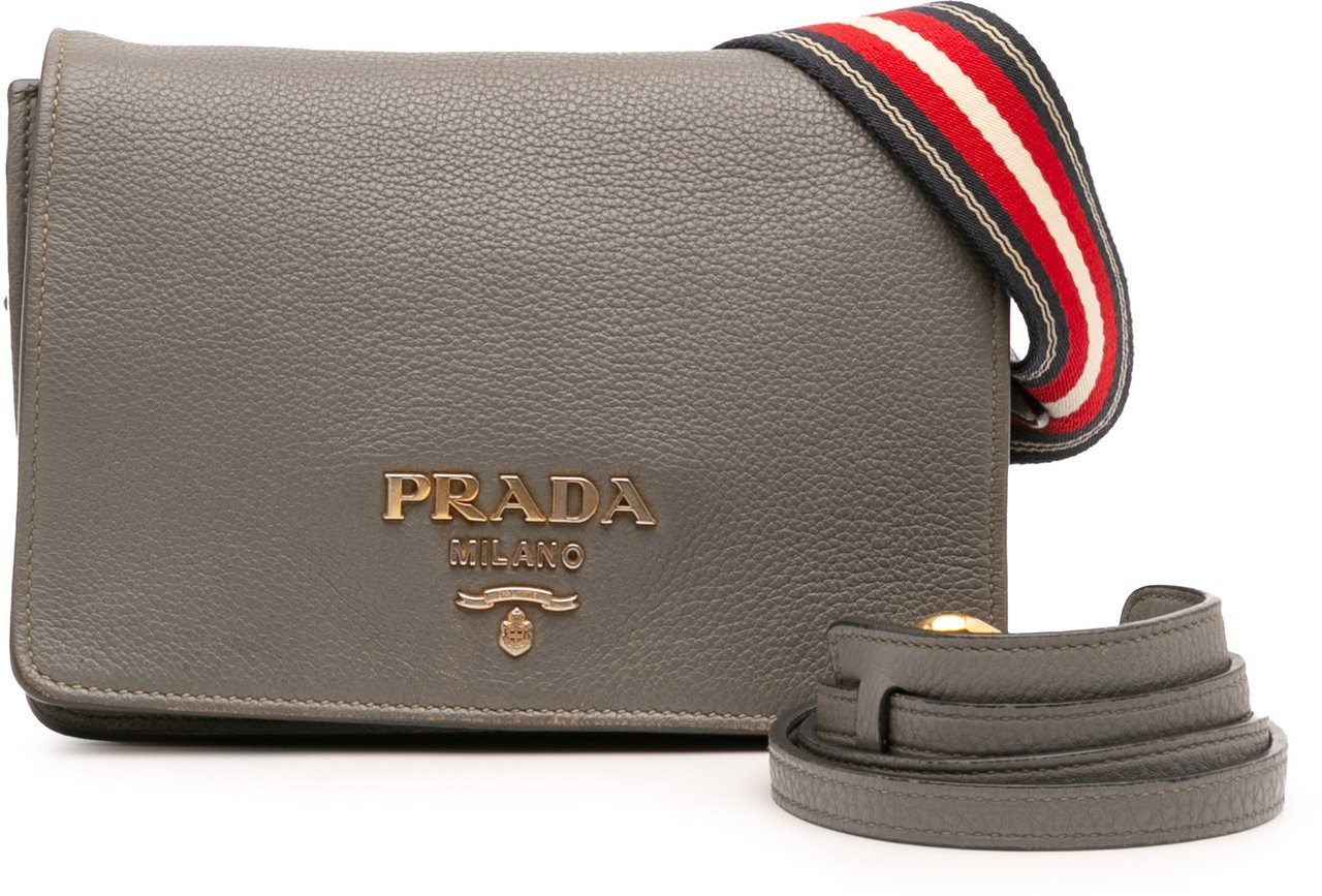 Prada Vitello Daino Flap Crossbody Bruin