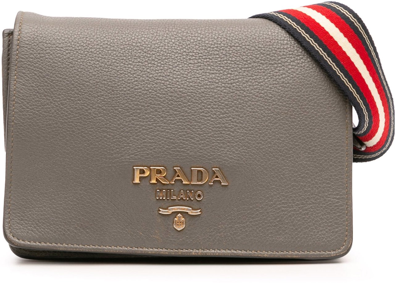 Prada Vitello Daino Flap Crossbody Bruin