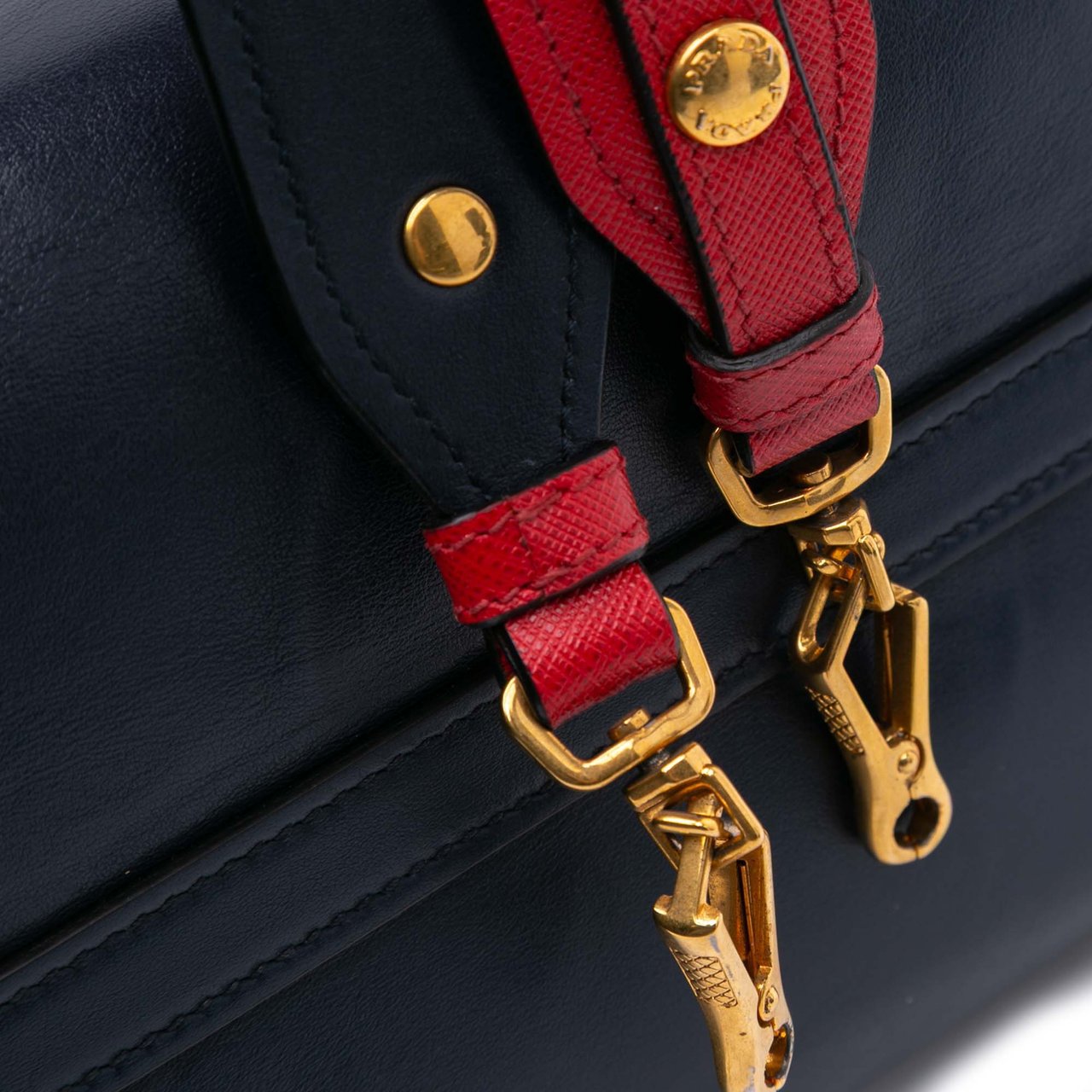 Prada Medium Saffiano Trimmed City Calf Greca Esplanade Satchel Blauw