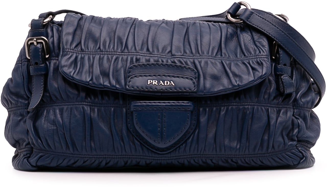 Prada Nappa Gaufre Shoulder Bag Blauw