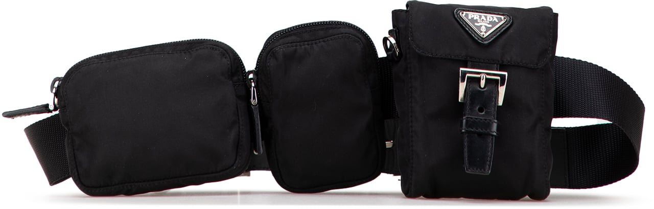 Prada Tessuto Triple Pouch Belt Bag Zwart