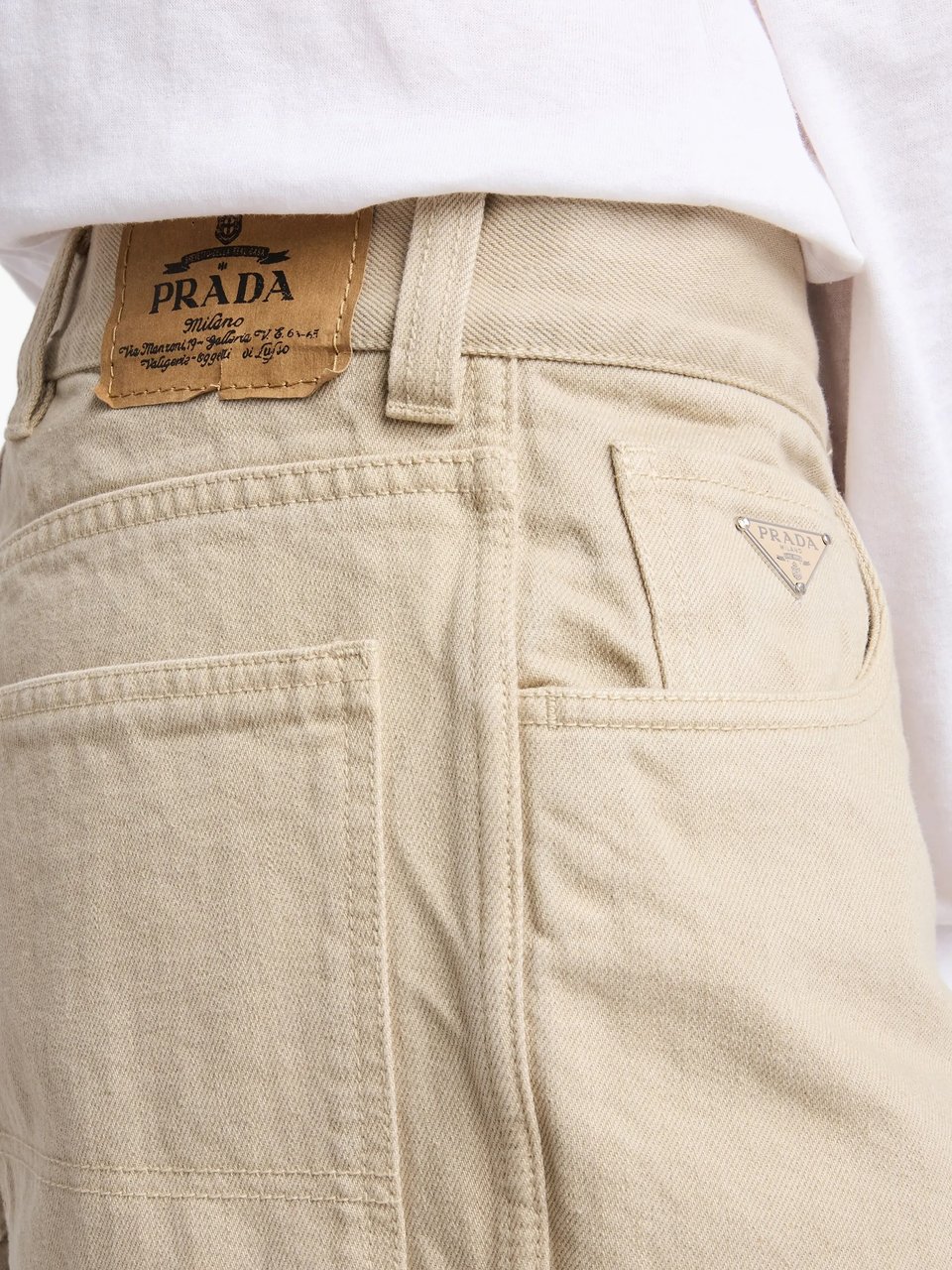 Prada Wide-Leg Casual Pants With Classic Five-Pocket Styling Neutraal