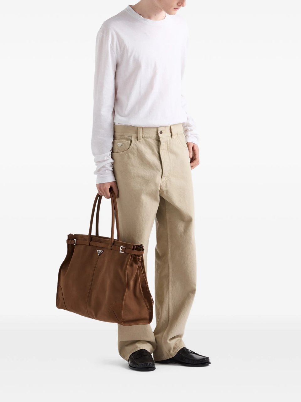 Prada Wide-Leg Casual Pants With Classic Five-Pocket Styling Neutraal