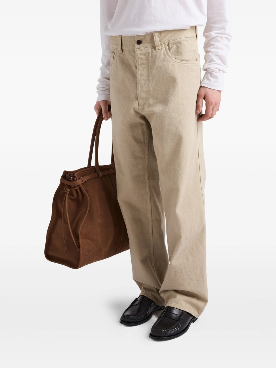 Prada Wide-Leg Casual Pants With Classic Five-Pocket Styling Neutraal
