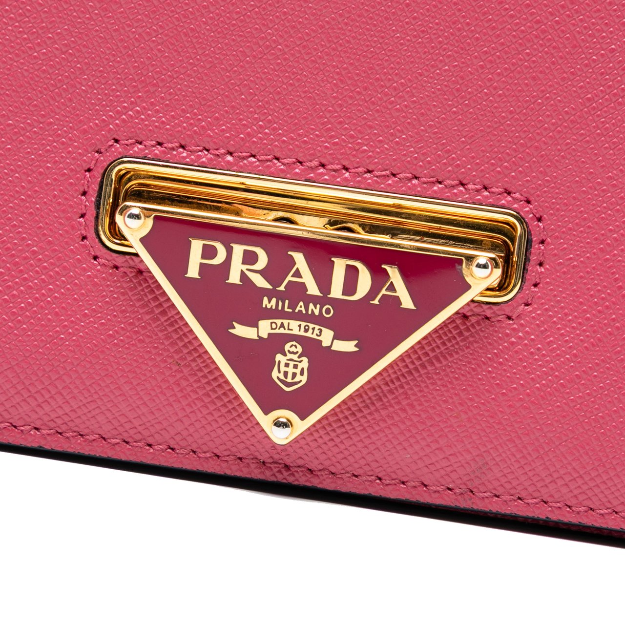 Prada Saffiano Lux Flip Lock Wallet on Chain Roze