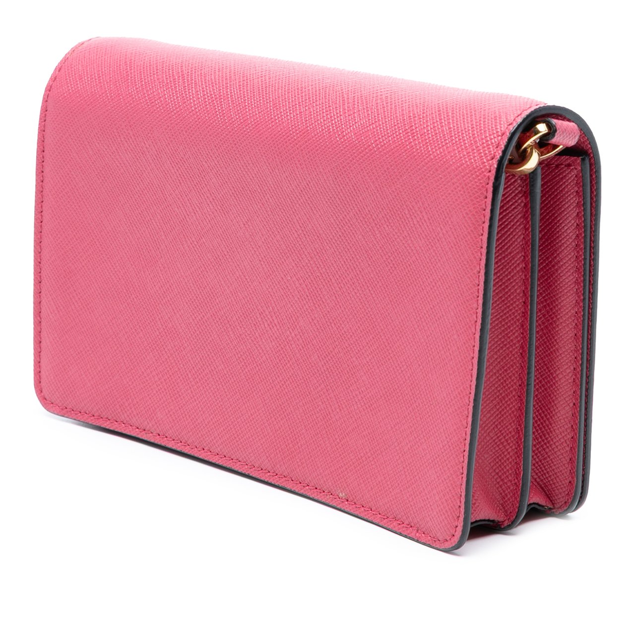 Prada Saffiano Lux Flip Lock Wallet on Chain Roze