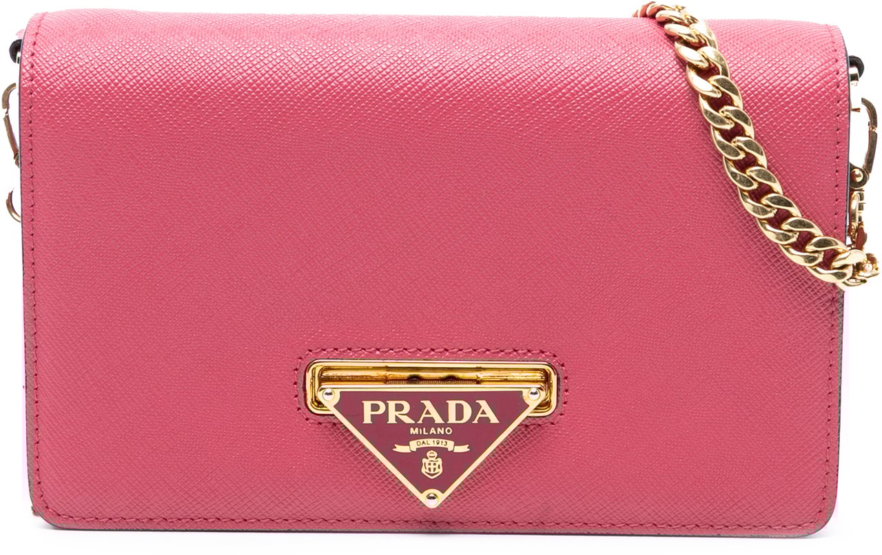 Prada Saffiano Lux Flip Lock Wallet on Chain Roze