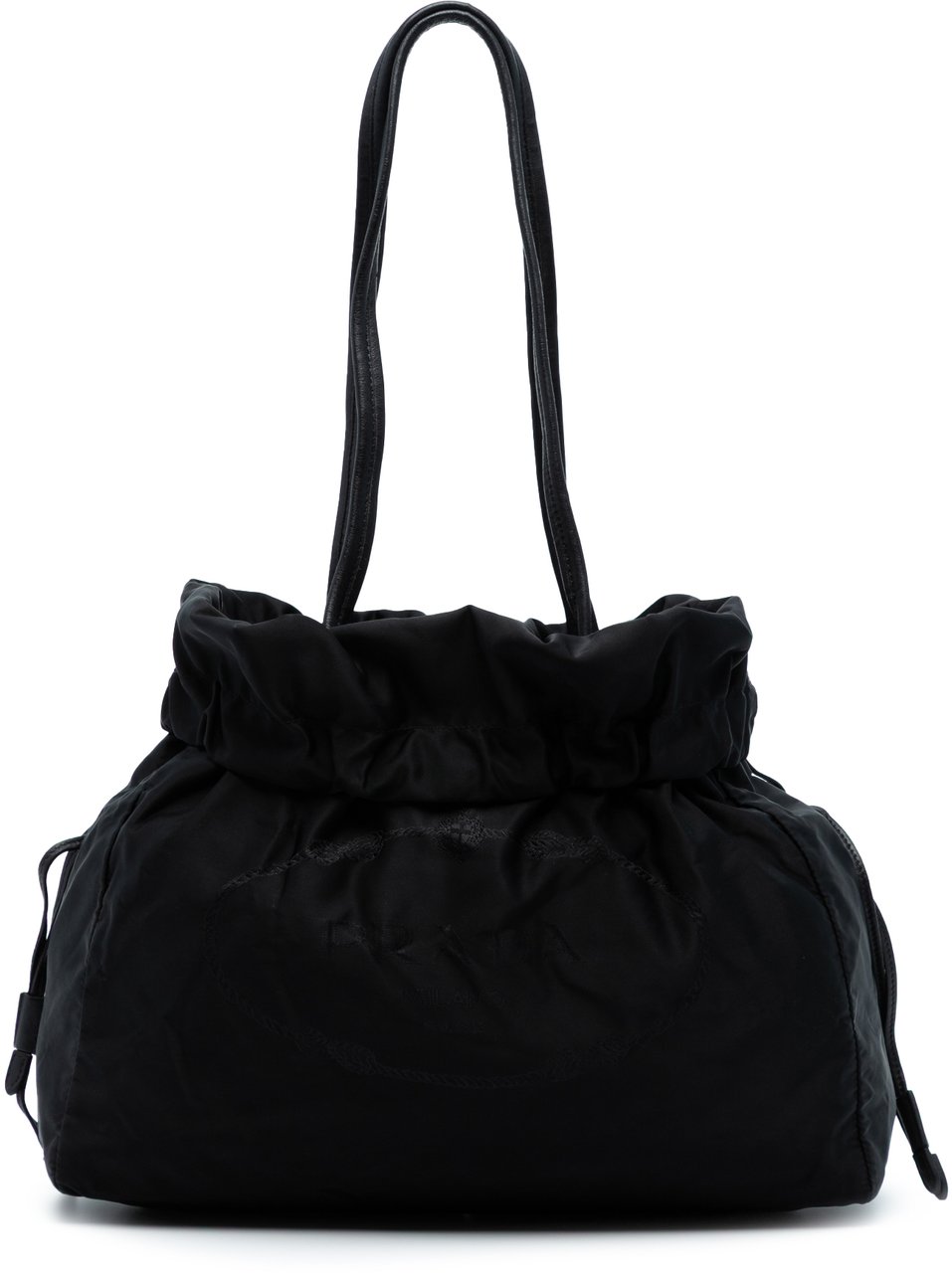 Prada Tessuto Logo Drawstring Tote Zwart