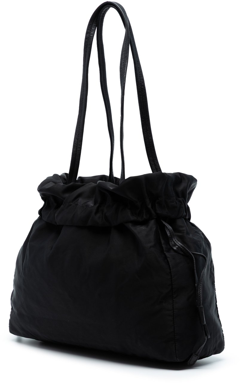 Prada Tessuto Logo Drawstring Tote Zwart