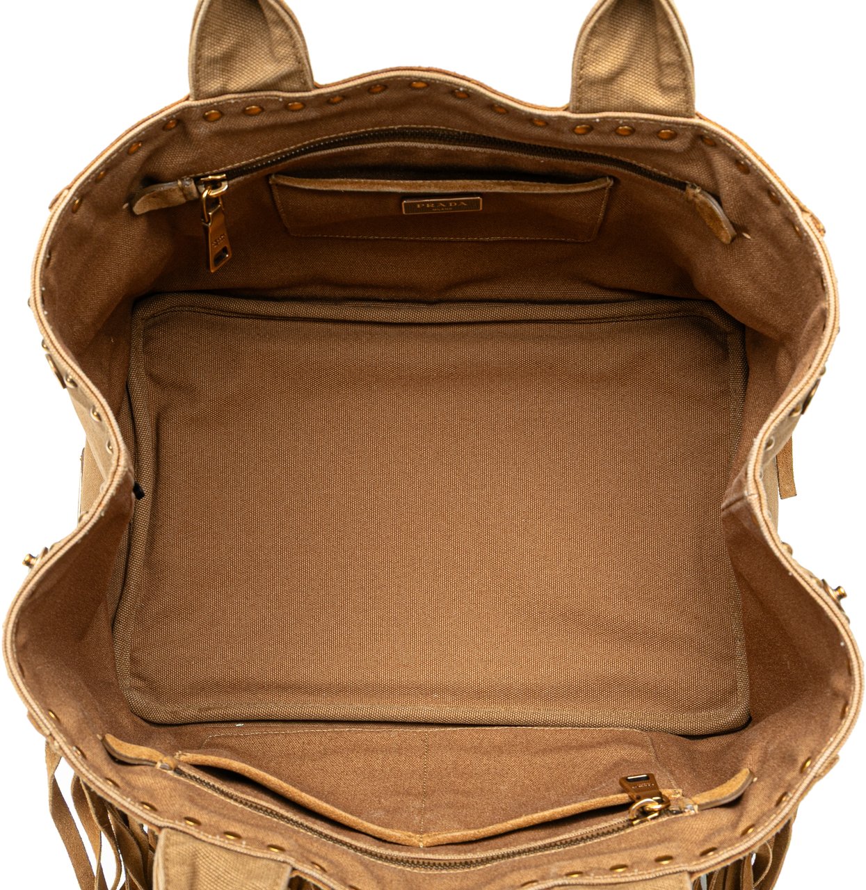 Prada Canvas Canapa Fringe Satchel Bruin