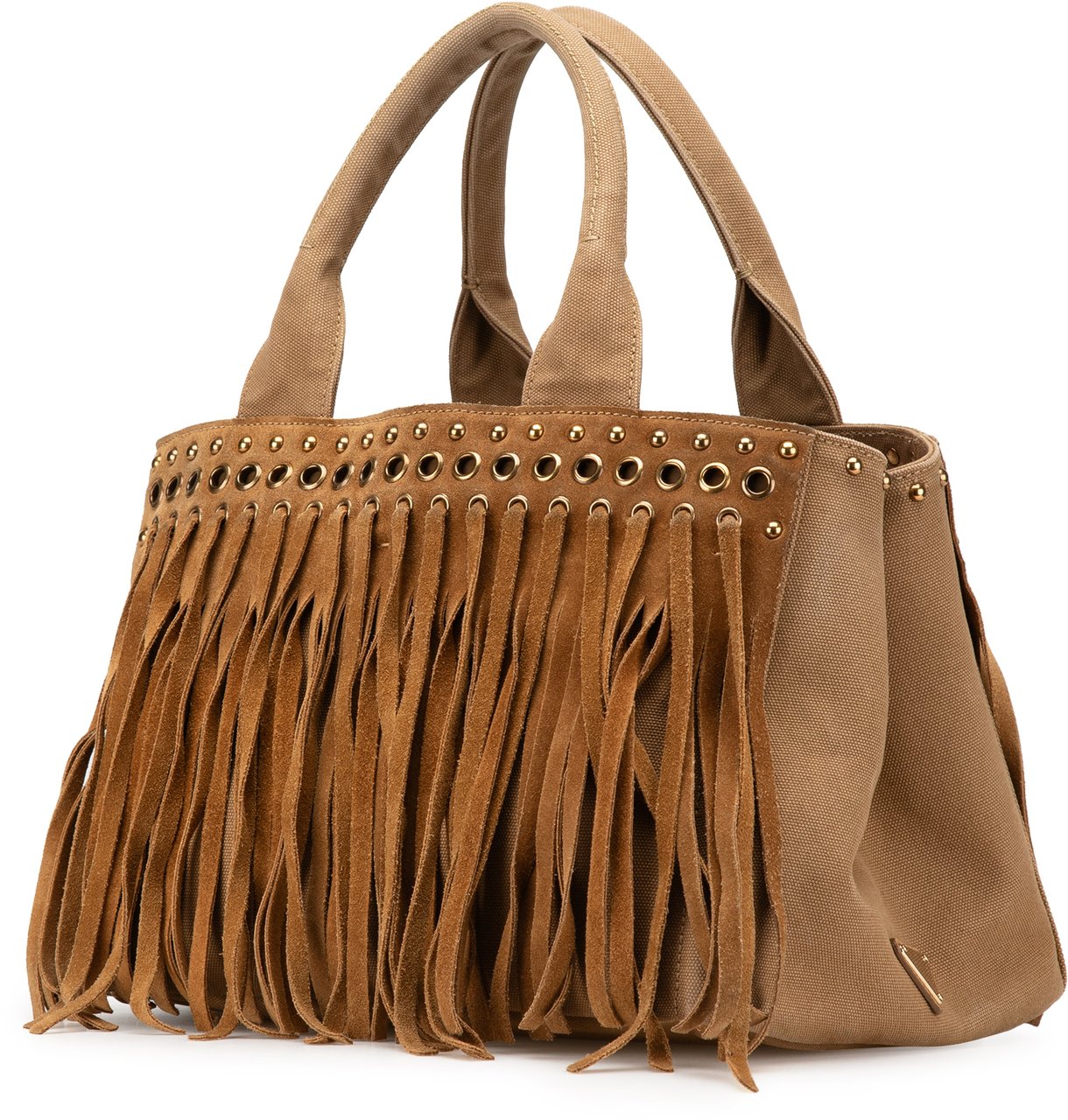 Prada Canvas Canapa Fringe Satchel Bruin