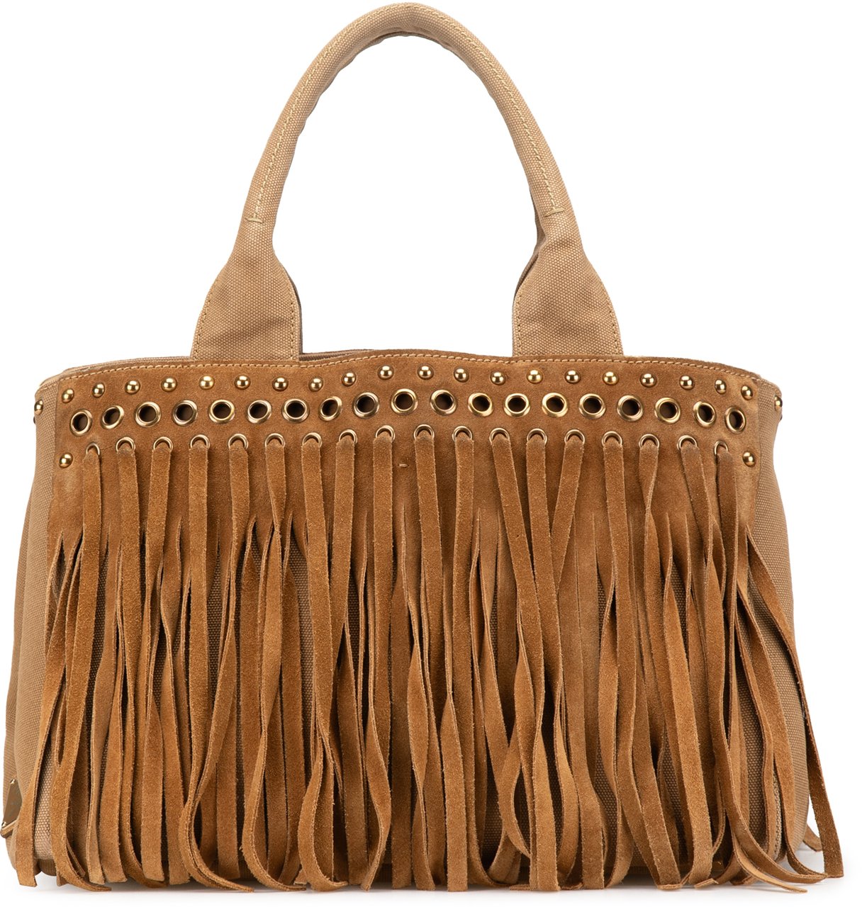Prada Canvas Canapa Fringe Satchel Bruin