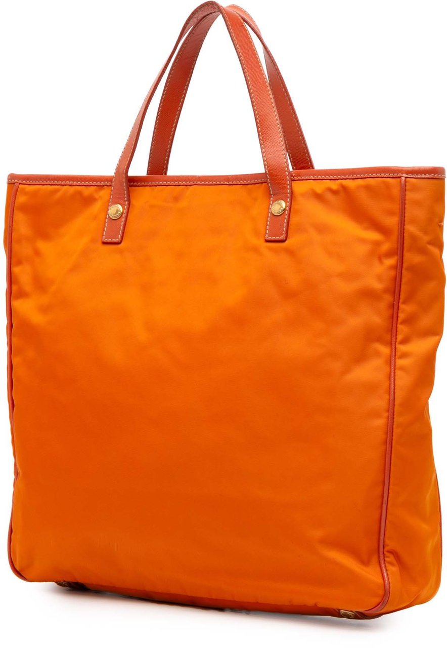 Prada Saffiano Trimmed Tessuto Logo Oro Satchel Oranje