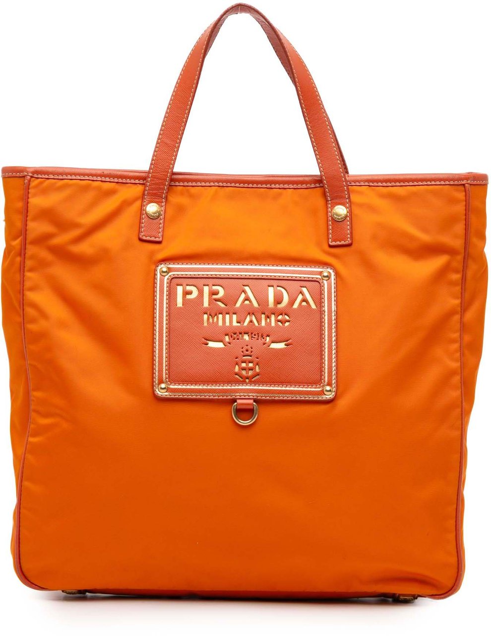 Prada Saffiano Trimmed Tessuto Logo Oro Satchel Oranje