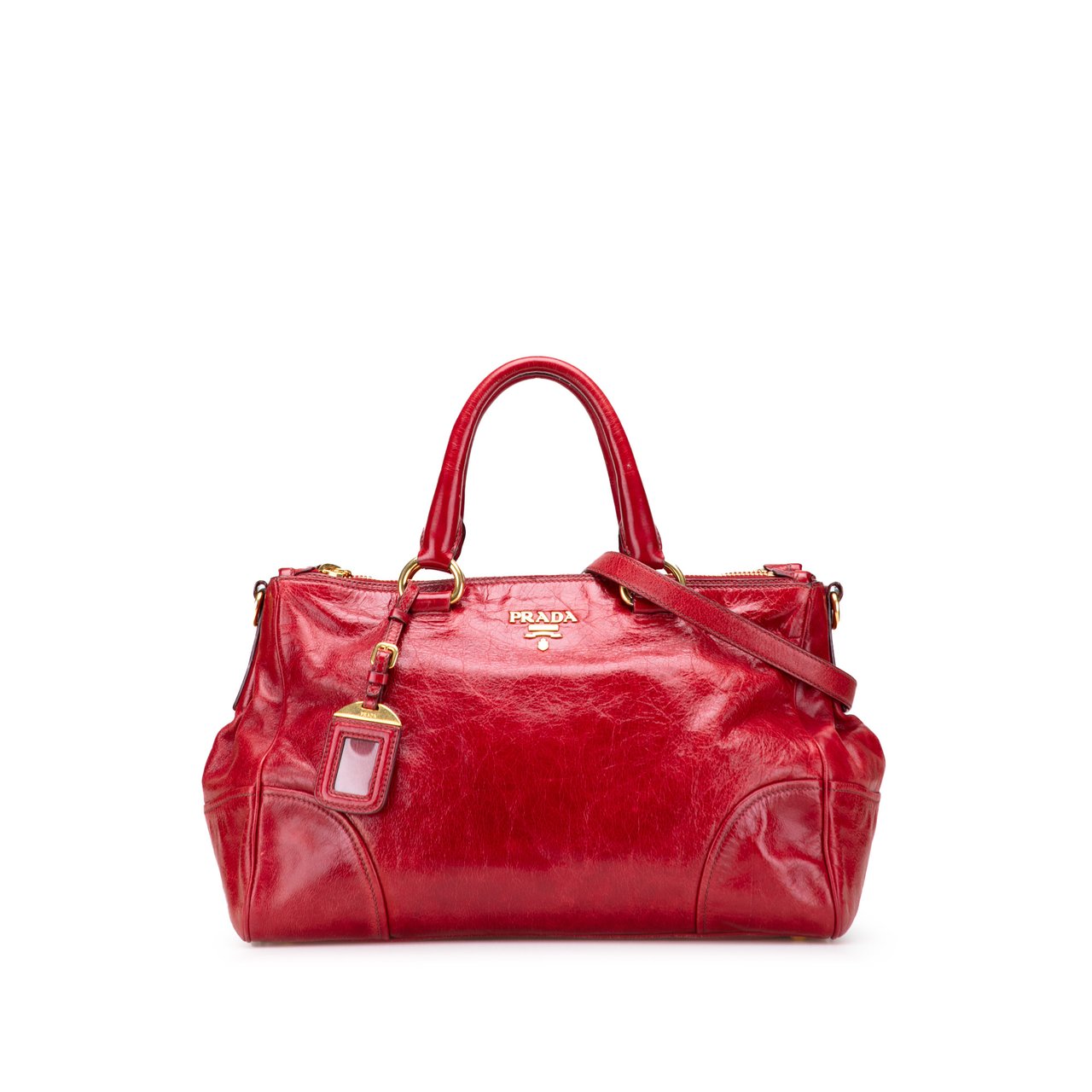 Prada Vitello Shine Bauletto Satchel Rood