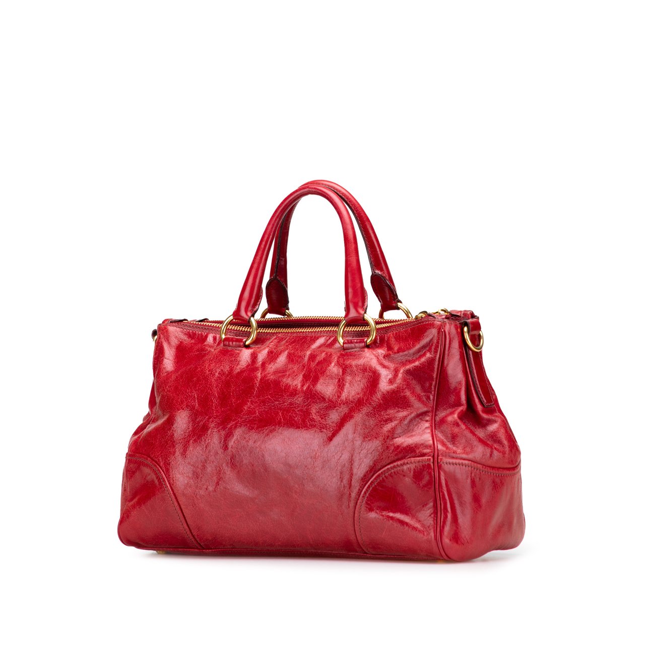 Prada Vitello Shine Bauletto Satchel Rood
