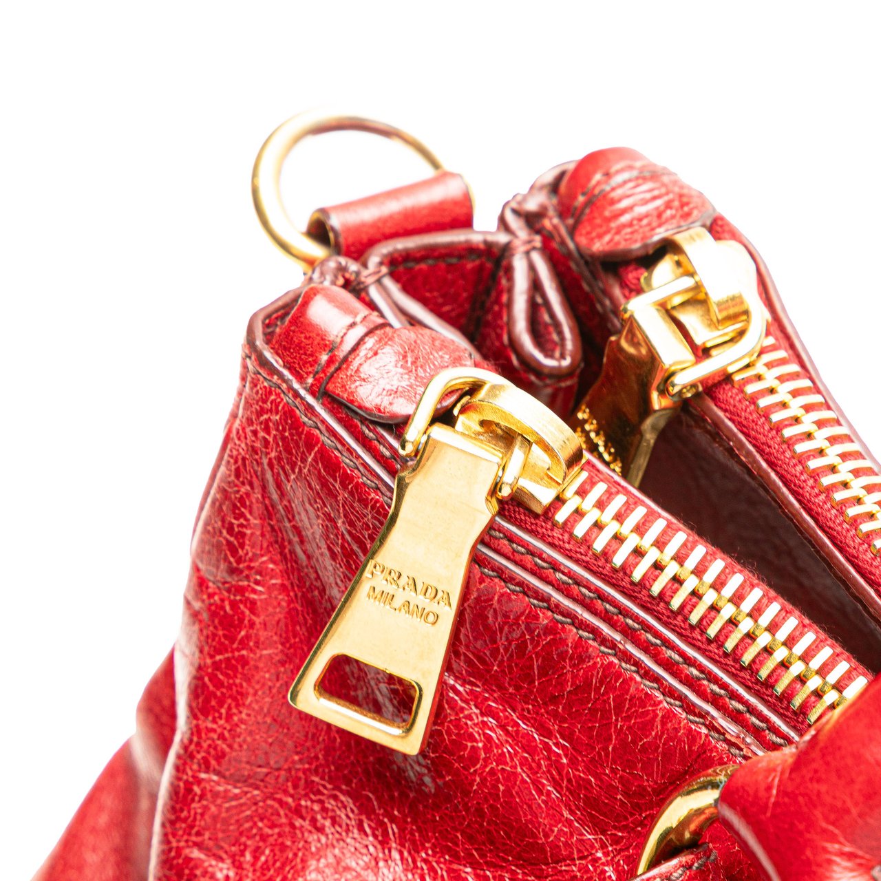 Prada Vitello Shine Bauletto Satchel Rood