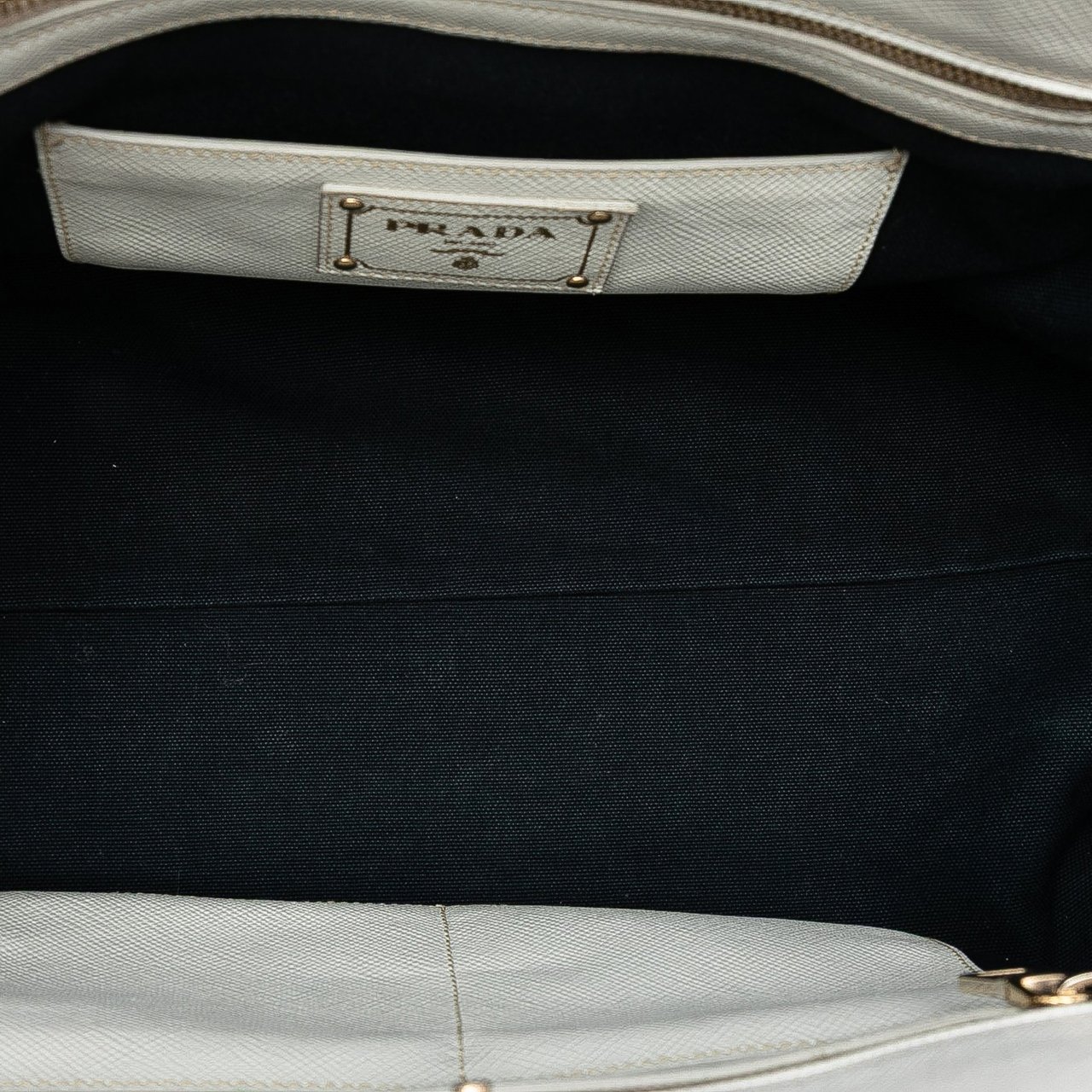Prada Bicolor Saffiano Trimmed Canvas Satchel Zwart