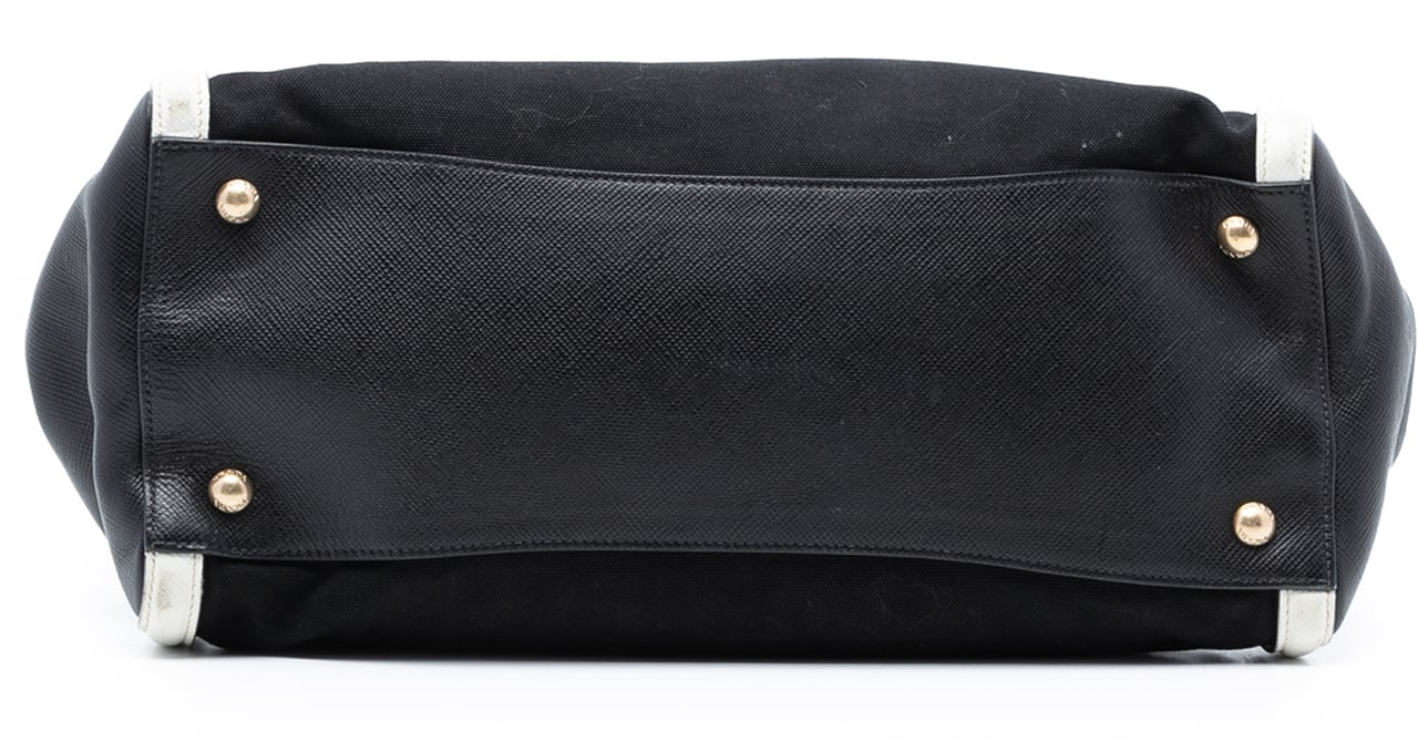 Prada Bicolor Saffiano Trimmed Canvas Satchel Zwart