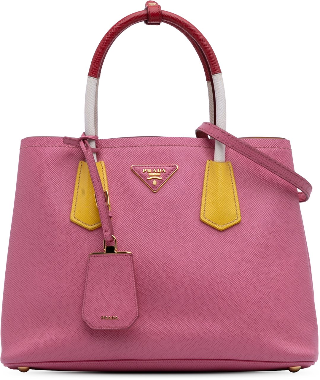 Prada Small Bicolor Saffiano Cuir Double Satchel Roze