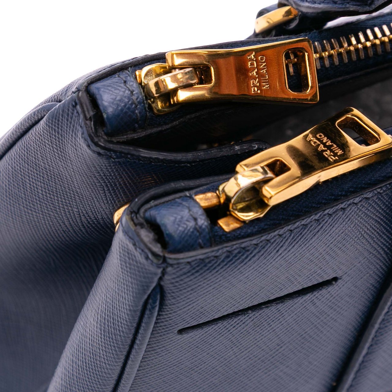 Prada Small Saffiano Lux Galleria Double Zip Satchel Blauw