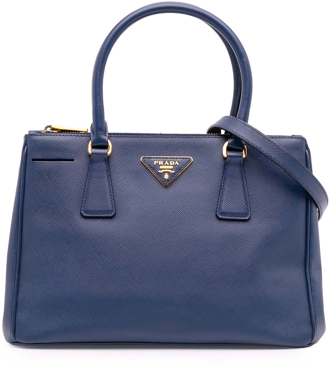 Prada Small Saffiano Lux Galleria Double Zip Satchel Blauw