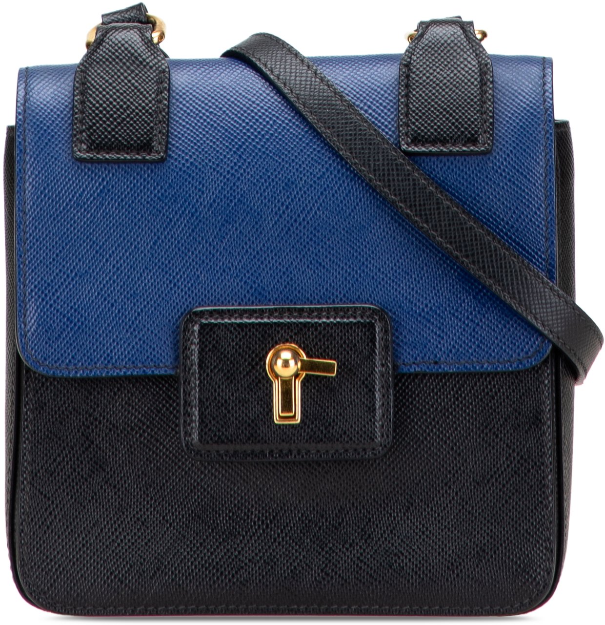 Prada Bicolor Saffiano Cuir Flap Crossbody Zwart