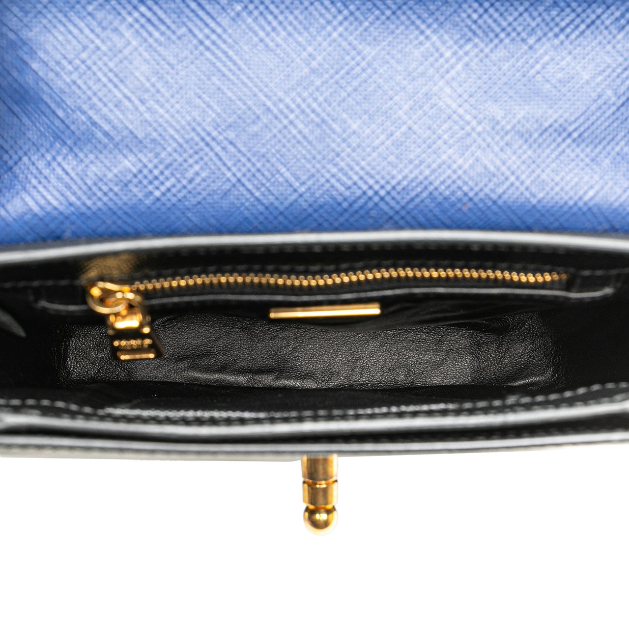 Prada Bicolor Saffiano Cuir Flap Crossbody Zwart
