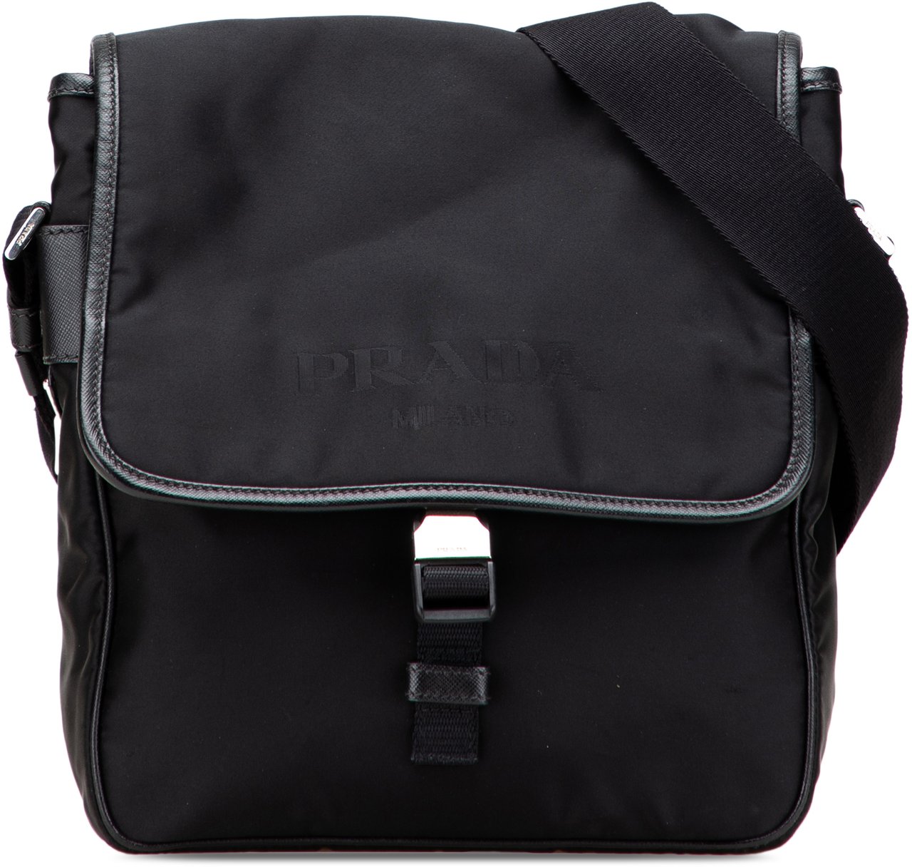 Prada Tessuto Buckle Messenger Bag Zwart