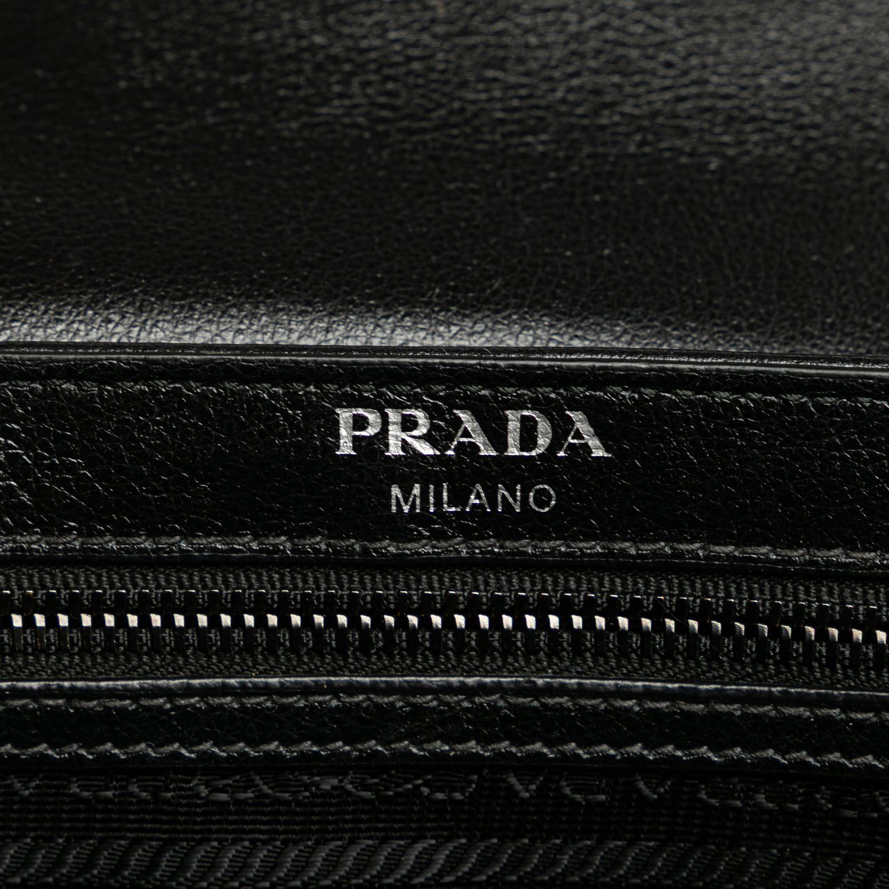 Prada Small Studded Glace Calf Chain Flap Zwart