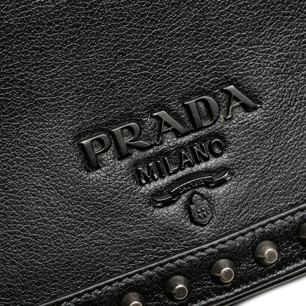 Prada Small Studded Glace Calf Chain Flap Zwart