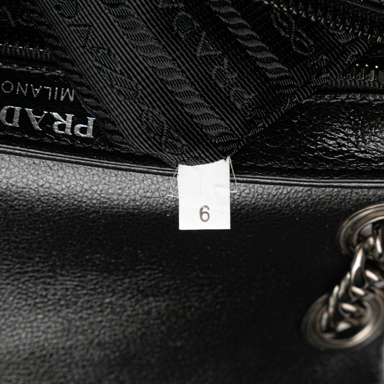 Prada Small Studded Glace Calf Chain Flap Zwart