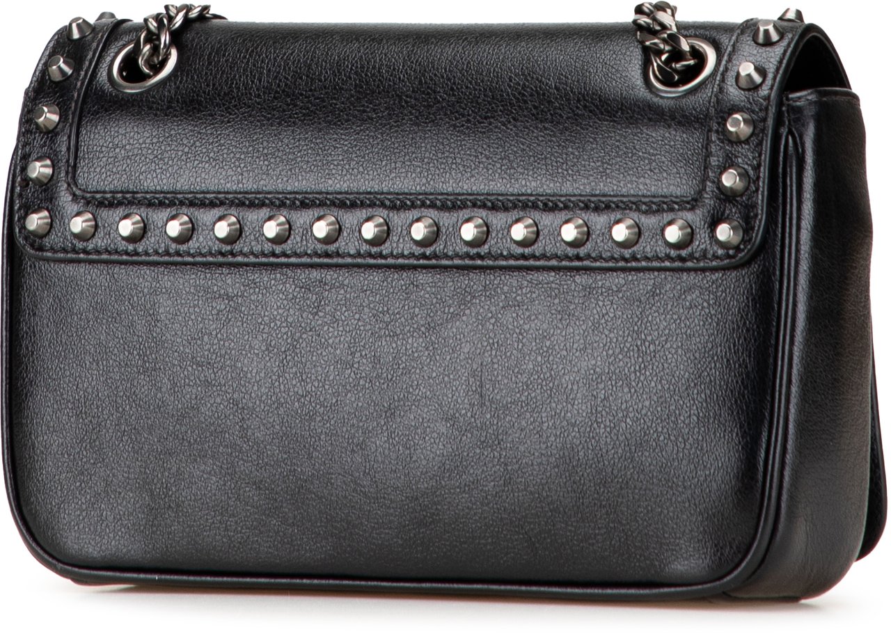 Prada Small Studded Glace Calf Chain Flap Zwart