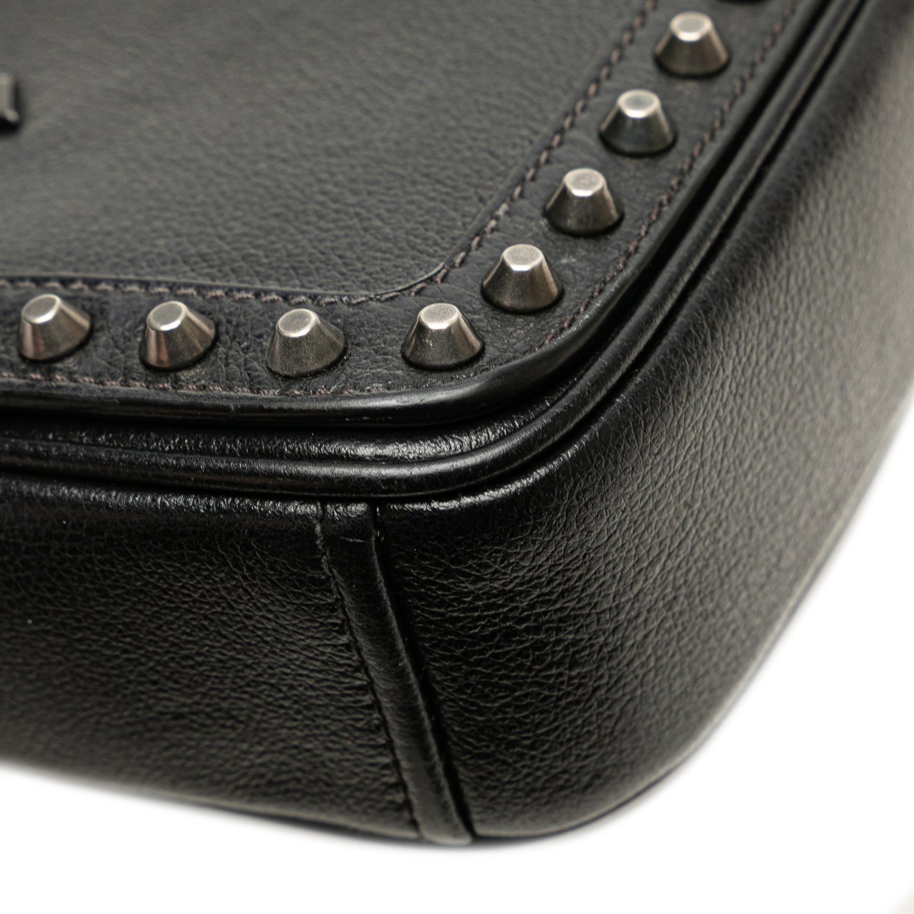 Prada Small Studded Glace Calf Chain Flap Zwart