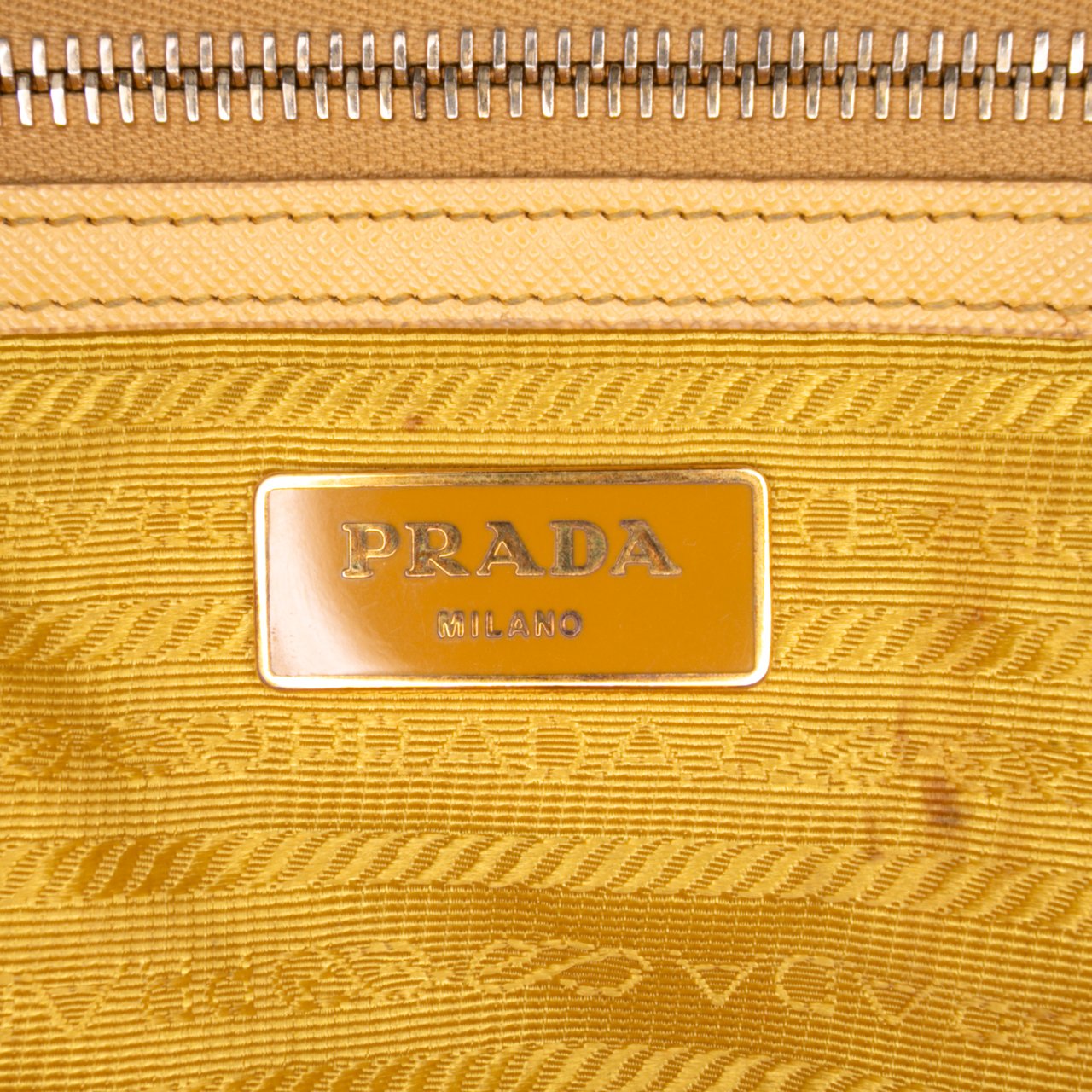Prada Small Saffiano Lux Galleria Double Zip Satchel Geel