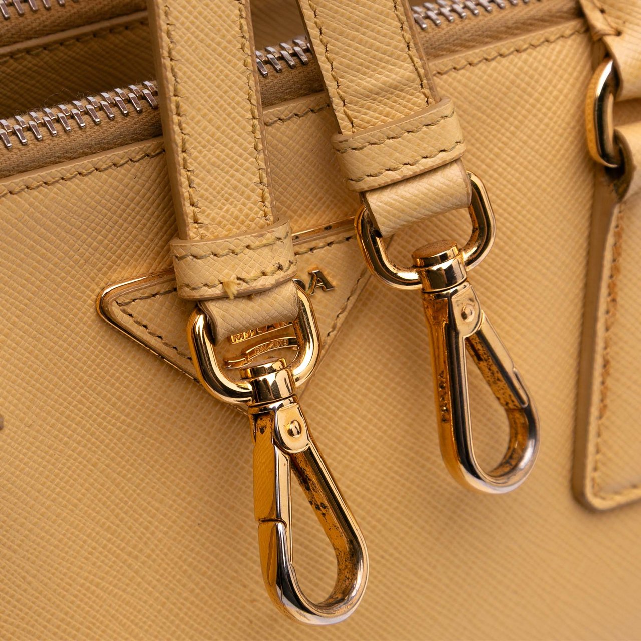 Prada Small Saffiano Lux Galleria Double Zip Satchel Geel