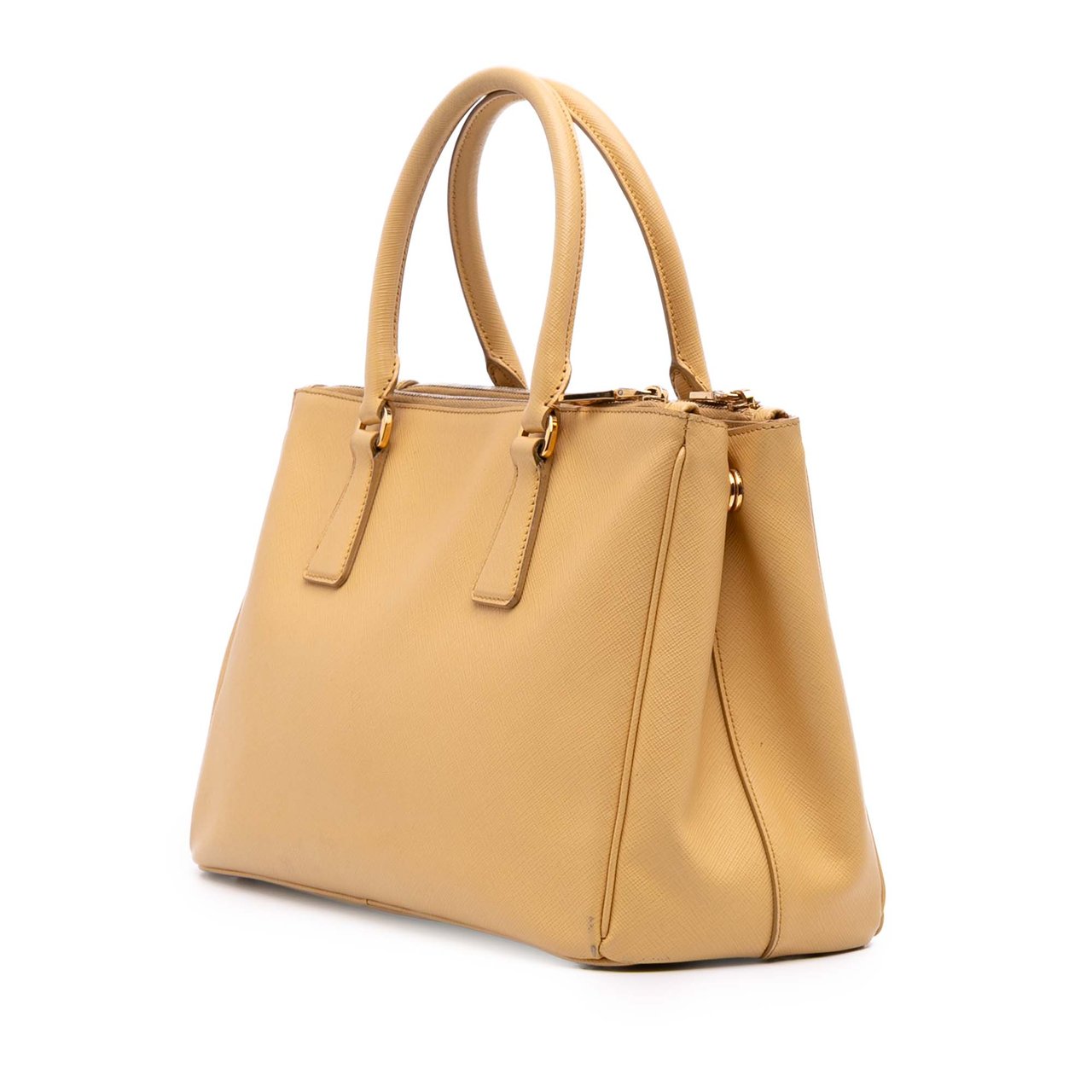 Prada Small Saffiano Lux Galleria Double Zip Satchel Geel